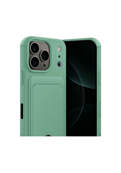 Apple İphone 17 Pro Kelvin Kartvizit Cepli Silikon Kılıf Kamera Korumalı Açık Yeşil