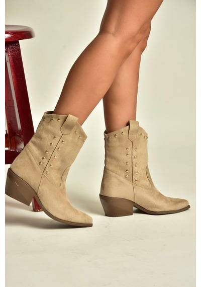 Fox Shoes Z920477302 Vizon Süet Kalın Topuklu Kovboy Model Kadın Bot