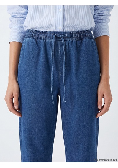 Lcwaıkıkı Classic Mavi Beli Lastikli Mom Fit Kadın Jean Pantolon