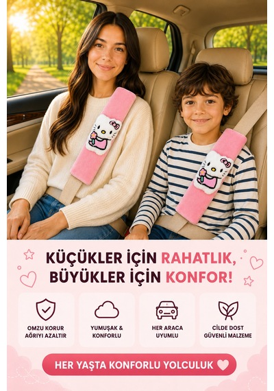 Pofuduk Pembe Emniyet Kemeri Aksesuarı - Emniyet Kemeri Kılıfı - Araç Emniyet Kemeri Omuz Koruyucu 1 Adet