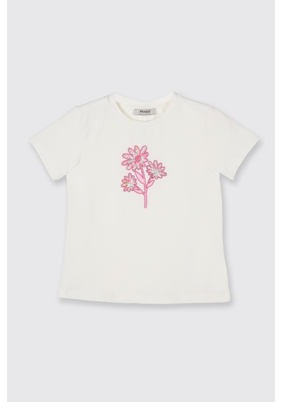 Panço Liberty Kumaş Yakası Detaylı Kız Çocuk Tişört 5611gk05004 Krem