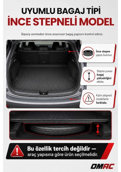 Ford Focus 2 Hb 2005-2011 Arası Uyumlu Araca Özel Kauçuk Bagaj Havuzu Siyah İnce Stepneli Model İçin