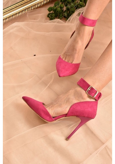 Fox Shoes Fuşya Süet Kadın Topuklu Ayakkabı K654073302 Fuşya