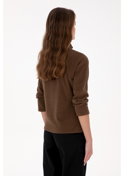 U.S. Polo Assn. Kadın Kahverengi Fermuarlı Dik Yaka Polar Sweatshirt 50316714-VR029