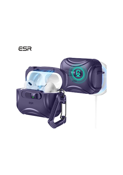 Apple AirPods Uyumlu Pro 3 2025 Cyber Flicklock Manyetik Kılıf Mor