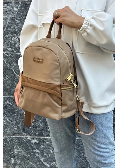 Just Polo Kadın İthal Saten Kumaş Şık Okul Ve Sırt Çantası Shopper Kum