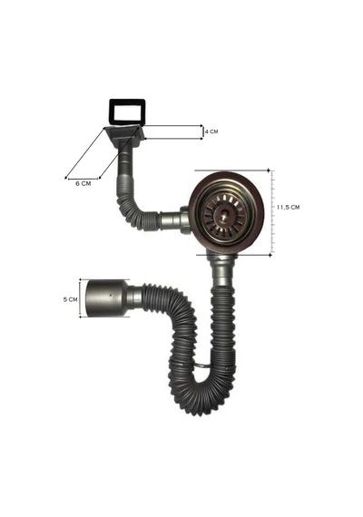 Geylani Donau Tekli Çöpmak Damlalıktan Taşmalı Körüklü Eviye Sifonu Taşmalı Sifon 11,5 Cm