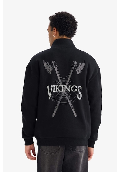 Defacto Vıkıngs Valhalla Boxy Fıt Dik Yaka Baskılı Sweatshirt F8152ax26spbk81 Siyah-bk81