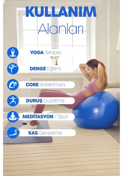 65 Cm Pilates Topu Ve Pompa Seti 155-170 Cm Boy İçin Uygun Dayanıklı Anti-slip Mavi