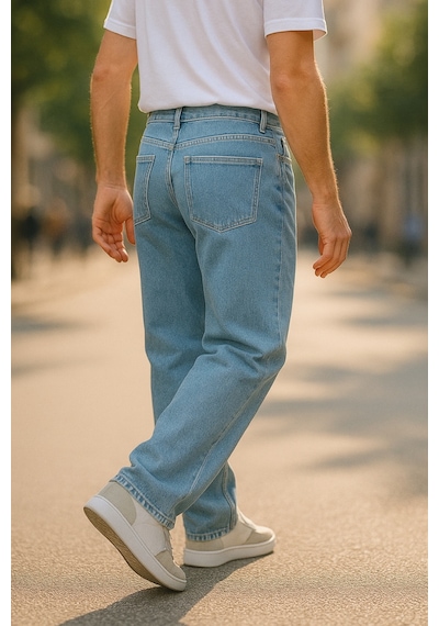 Cedy Denim Yüksek Kalite Baggy Fit Jean Leon Yüksek Bel Bol Kesim Kot Pantolon C352 Açık Mavi