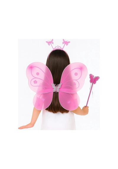 Ers Pembe Kelebek Kız Seti 50 Cm Kelebek Kanadı, Taç Ve Asa Çok Renkli