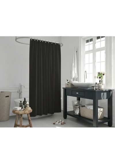 Banyo Perdesi Seti Siyah 180x200 Duş Perdesi , 120x200 Banyo Perde Borusu Beyaz Askı Aparatı Hediyeli 0010 Siyah