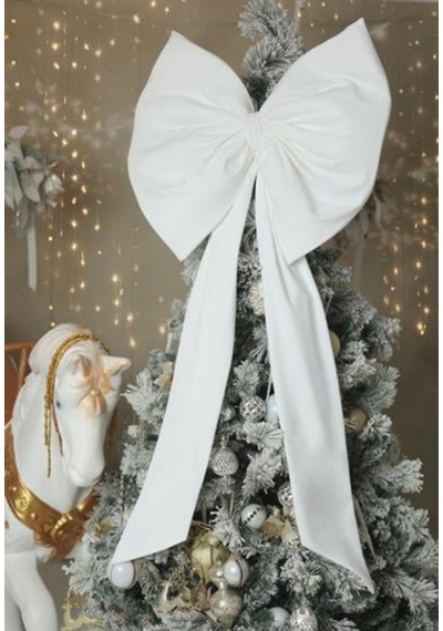 Kurdele Yıllbaşı Ağaç Süs Noel Dev Beyaz Fiyonk 55x150 Cm Büyük Beyaz - 799211158