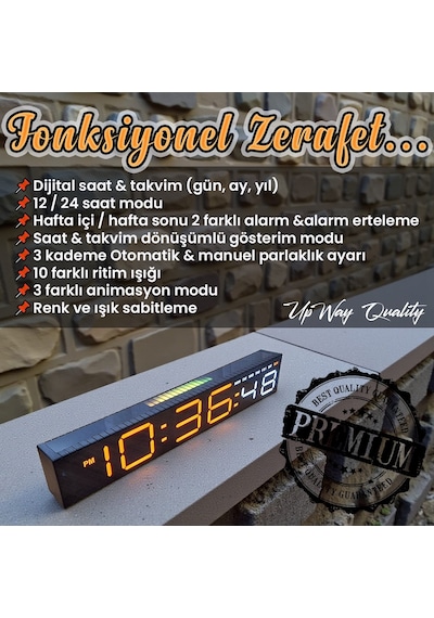Upway Müziğe Duyarlı Ritim Işıklı Dijital Masa Saati - Sese Duyarlı Hd Led Panel Ekran Turuncu Beyaz