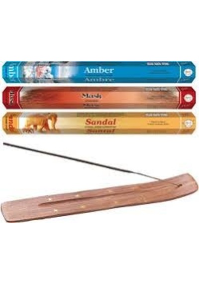 Flute Sandal + Amber + Musk + Tütsü Tahtası 3 x 20'li Çubuk