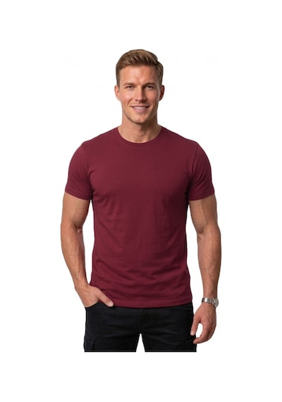 Deepsea Bordo Erkek Dar Kesim Basic Tişört 1801131-Bordo