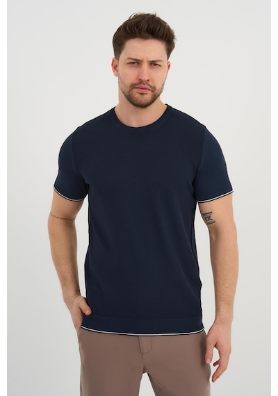Alexander Gardi Alexandergardı Bisiklet Yaka Kolları Şeritli Triko T-shirt 1243 Lacivert