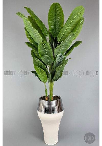 Biçiçek Yapay Starli̇ce 230 Cm Bambu Gövdeli̇ 22 Yapraklı Krem Gümüş Cleopatra Saksıda