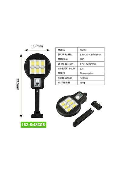 Cl-182-6 Bahçe Balkon Sokak Aydınlatma 3 Mod Güneş Enerjili Solar Cl-182-6 Bahçe Balkon Sokak Aydınlatma 3 Mod Güneş Enerjili Solar