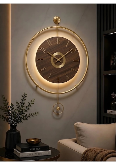Metaquartz Aksesuar Büyük Boy 50x75cm Quartz Mekanizma Ispanyol Orbit Time , Metal Ahşap Duvar Saati Gold,