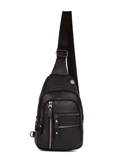 Newish Polo Deri Usb Kulaklık Çıkışlı Fermuarlı Çapraz Göğüs Ve Omuz Çantası New160 - Siyah