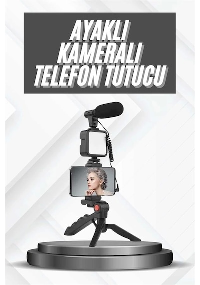 Telefon Tutucu Mikrofonlu Işıklı Youtuber Video Kayıt Çok Renkli