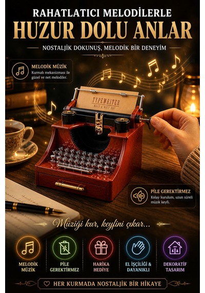 Retro Daktilo Müzik Kutusu Kurmalı Dekoratif Masaüstü Hediye Ofis Ev Nostaljik Oyuncak