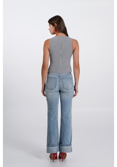 Thalure Kadın Siyah Pötikare Kruvaze Slim Fit Yelek