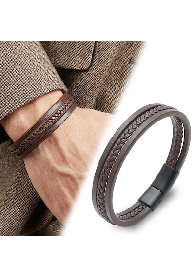 Moncuk Design Sadece Kahverengi Saç Örgülü Çoklu Erkek Bileklik 33513b10d4