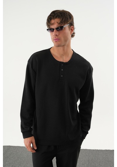 Redline Taren Oversize Erkek Kışlık Düğmeli Sweatshirt SIYAH