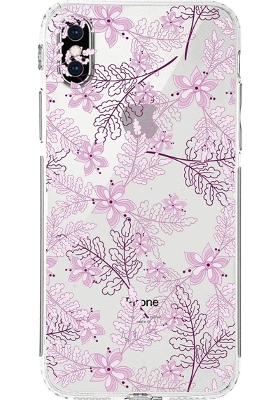 Apple Uyumlu iPhone Xs Maxkamera Korumalı Kapak Floral Pudra Tasarımlı Şeffaf Kılıf