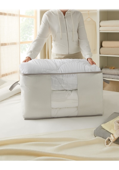 Ocean Home Textile Büyük Boy Pvc Pencereli Gri Çizgili Stuff & Things Hurç 60 x 43 x 35 cm