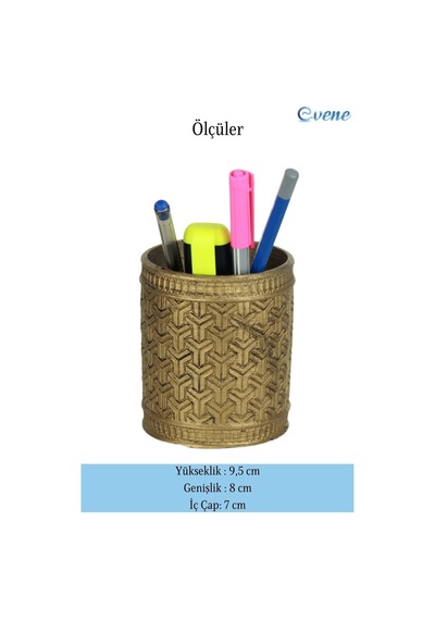 Kalemlik Altın Eskitme Renk Masa Kalemliği Organizer Kalemlik Dönen Y Desenli Model