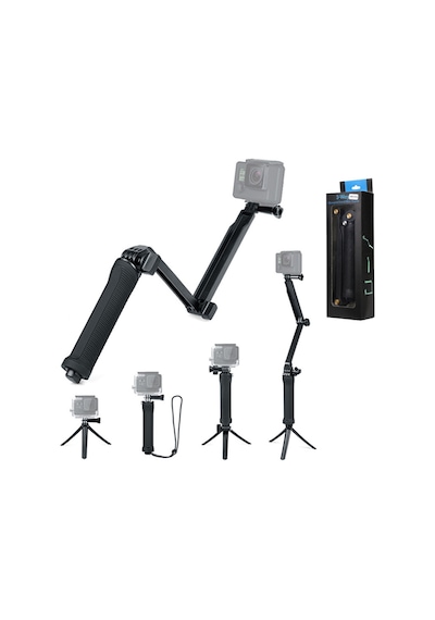 Katlanabilir 3 Way Çok Yönlü Aksiyon Kamera Gopro İle Uyumlu Tripod Monopod Siyah