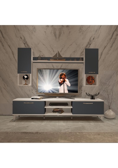 Decoraktiv Eko 5da Mdf Dvd Silver Tv Ünitesi Tv Sehpası Beyaz - Antrasit