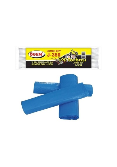 J-350 Jumbo Boy Çöp Torbası 80 X 110 Cm 10 Lu Rulo X 1 Paket 10 Adet Mavi