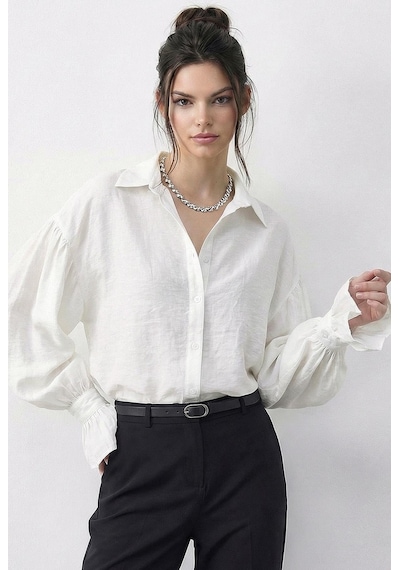 Shade Kadın Fırfır Manşet Detaylı Oversize Gömlek 533 60286029 - Beyaz