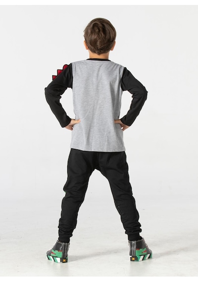 Casabony Crocos Siyah Erkek Çocuk Pantolon+T-Shirt Takım-Gri - Siyah