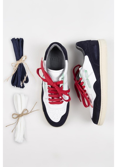 Krahe Artemis Erkek Hakiki Deri Eskitme El Boyamalı Bağcık Ve Iki Yedek Bağcıklı Beyaz-Laci Sneakers 001