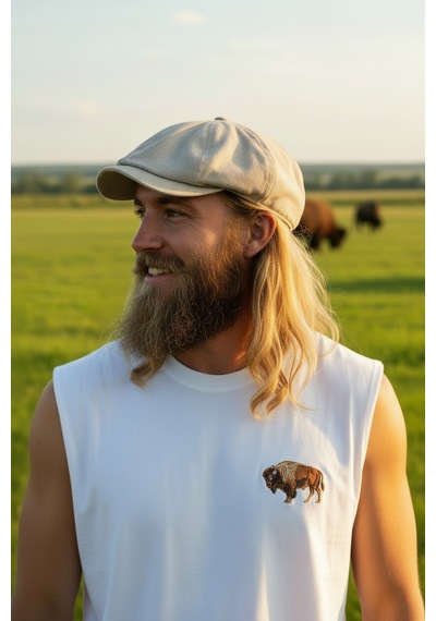 Golden Buffalo Yazlık Unısex 1. Sınıf Kasket Şapka %30 Pamuk, %70 Keten Açık Krem