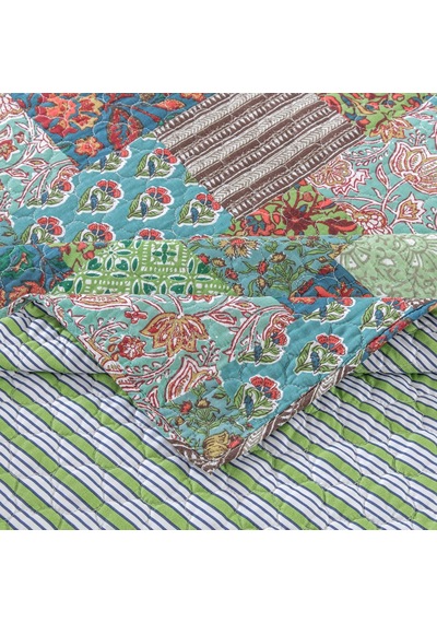Greenland Home Jasmin Boho Tarzı Ters Çevrilebilir Örtü Yorganı, 127x152 Cm, Yeşim Taşı Çok Renkli