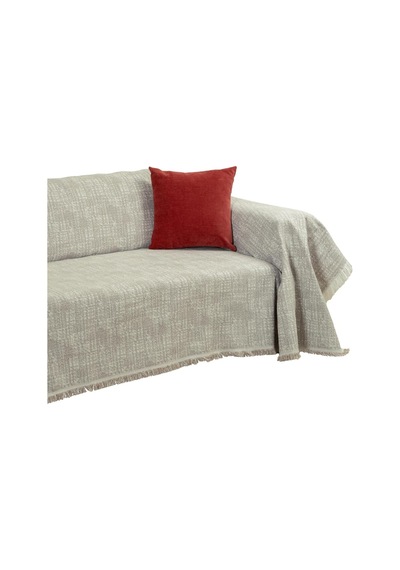 Purecot Premium Pamuklu Püsküllü Koltuk Örtüsü 180x300 Large Çift Taraflı Terletmez Kaymaz, Açık Kahve Diğer