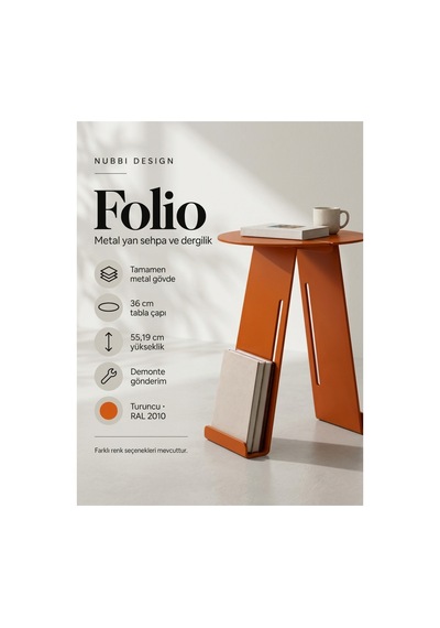 Folio Modern Metal Yan Sehpa Ve Dergilik, Yuvarlak Koltuk Kenarı Kitaplık Sehpa Turuncu - 945341616 Turuncu