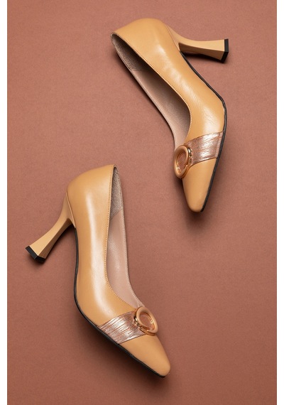Gondol Kadın Hakiki Deri Stiletto Ayakkabı Ast.6201 Nude