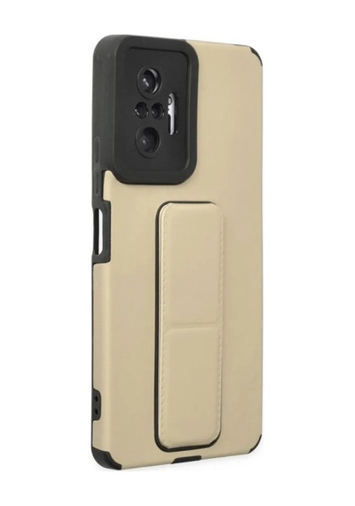 Jenerik Xiaomi Redmi Note 10 Pro Kılıf Mega Standlı Silikon - Gold
