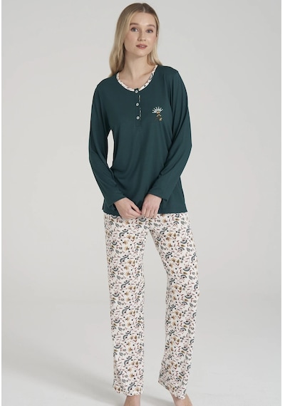 Pijadore 1618 Pamuklu Uzun Kol Kadın Pijama Takımı Yeşil