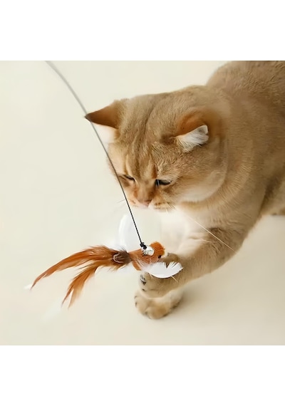Vantuzlu Tüylü Zilli Olta Kedi Oyuncağı 2 Oltalı, Esnek Yaylı, Avcılık İçgüdülerini Geliştiren, Kediler İçin Eğlenceli Ve Dayanıklı Oyuncak