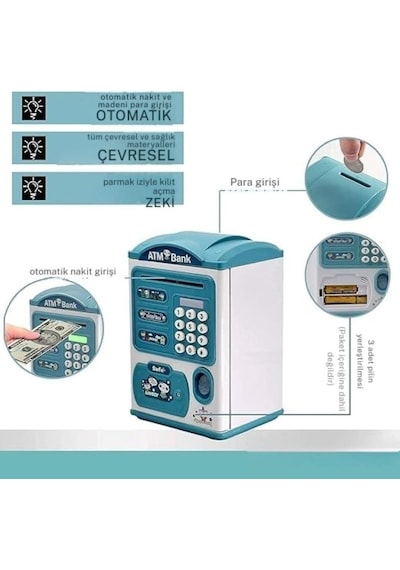 Monozone Sticker Hediyeli Parmak İzi Okuyuculu Dijital Kumbara Şifreli Para Biriktirme Kasası 001