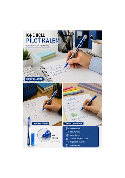Siyah Ve Mavi Pilot Kalem İğne Uçlu 2 Adet Stilo Pilot Kalem 0.5mm İnce Uçlu Pilot Kalem Likit Mürekkepli Pilot Kalem