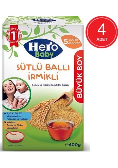 Hero Baby Sütlü Ballı İrmikli 5+ Ay Kaşık Maması 4 x 400 G